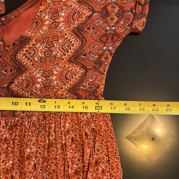 Free People‎ Orange Sundown Babydoll Dress Aztec Boho Western Cowgirl XS - Picture 6 of 7